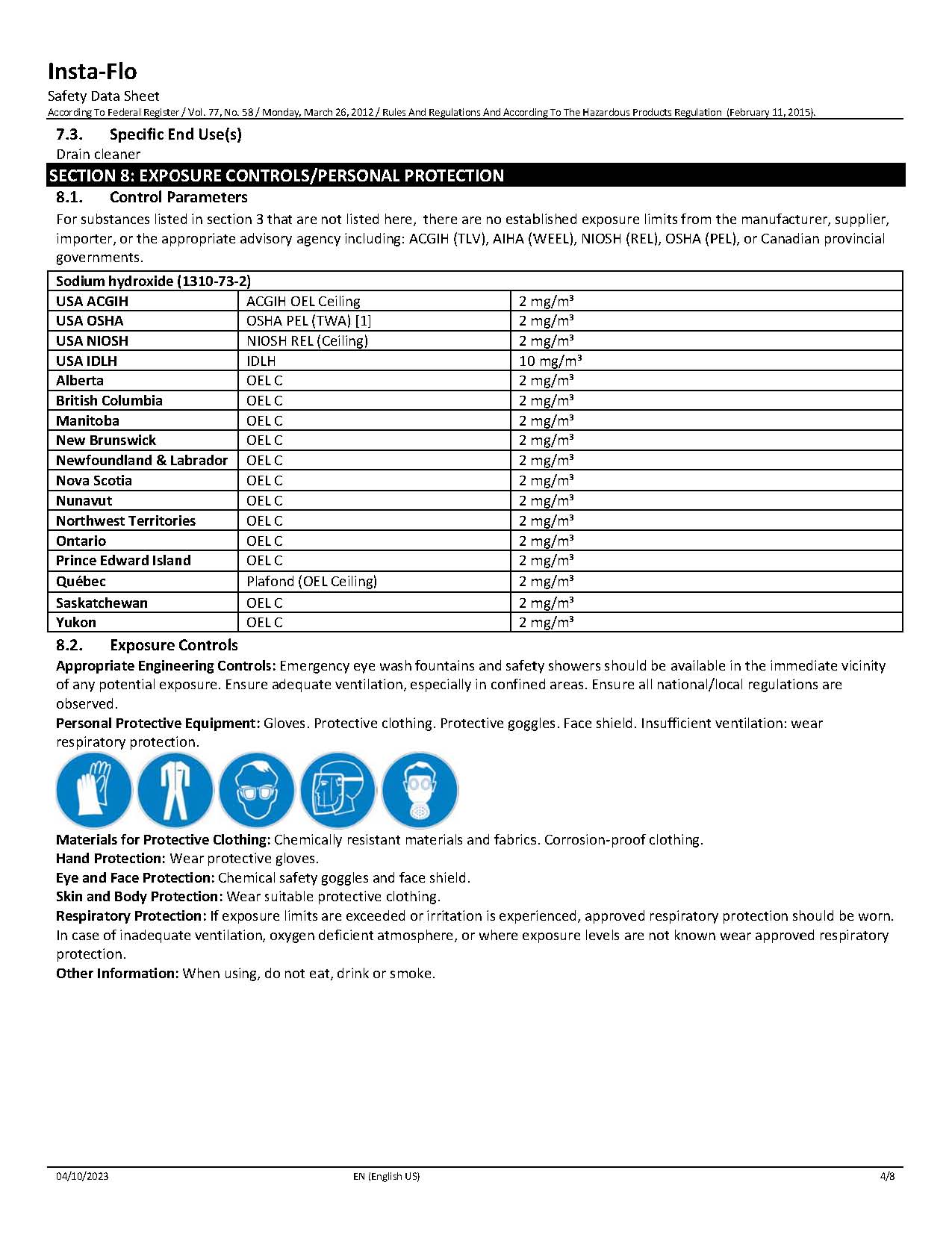MSDS, Insta-Flo