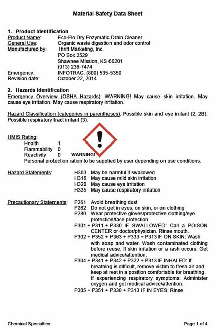 MSDS, Eco-Flo